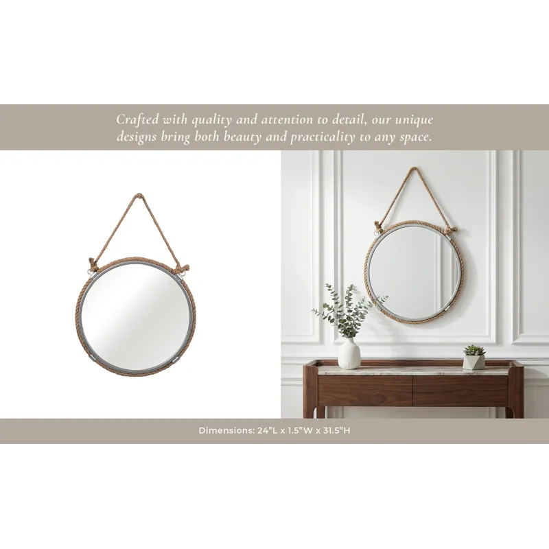 Ec Metal 24\" Mirror With Rope, Silver/natural