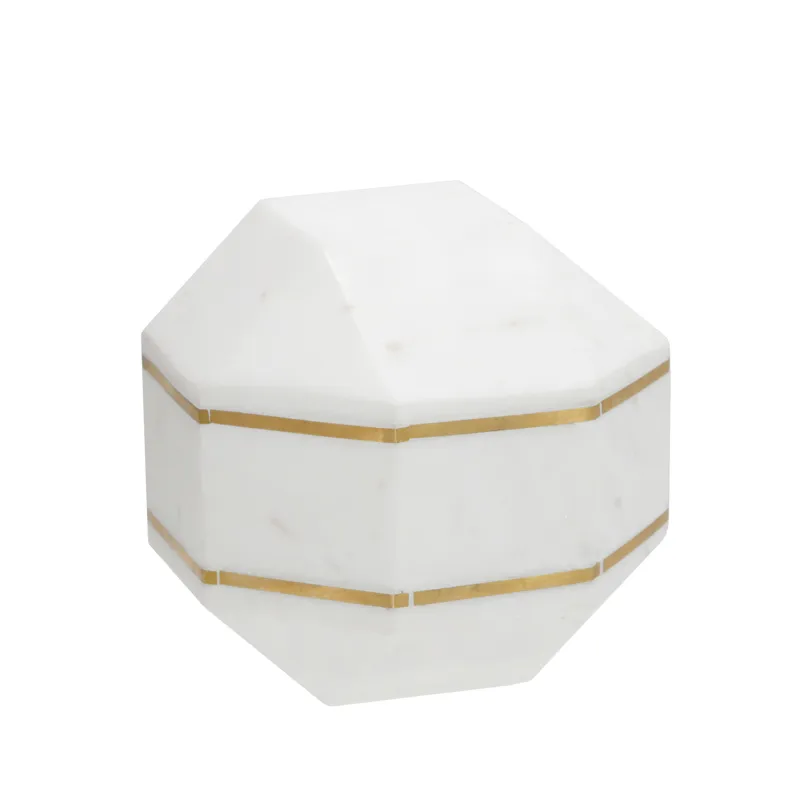 Marble 6" Octagon Orb W/ Inlay, White
