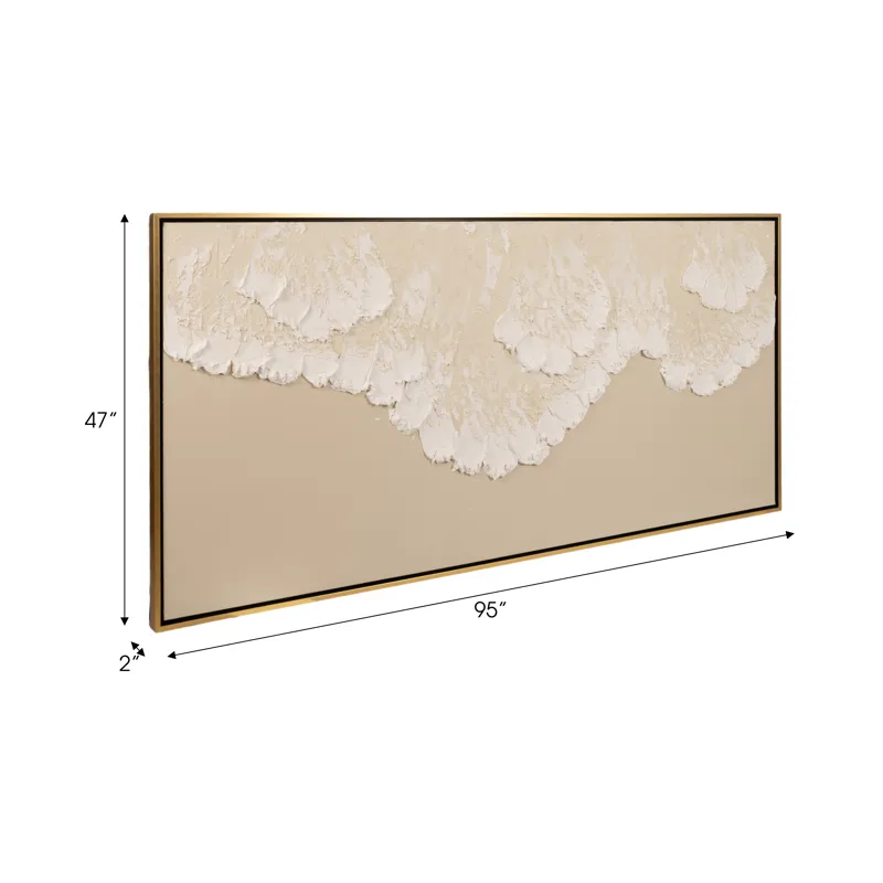 95x47 Hand Painted Tidal Waves, Tan