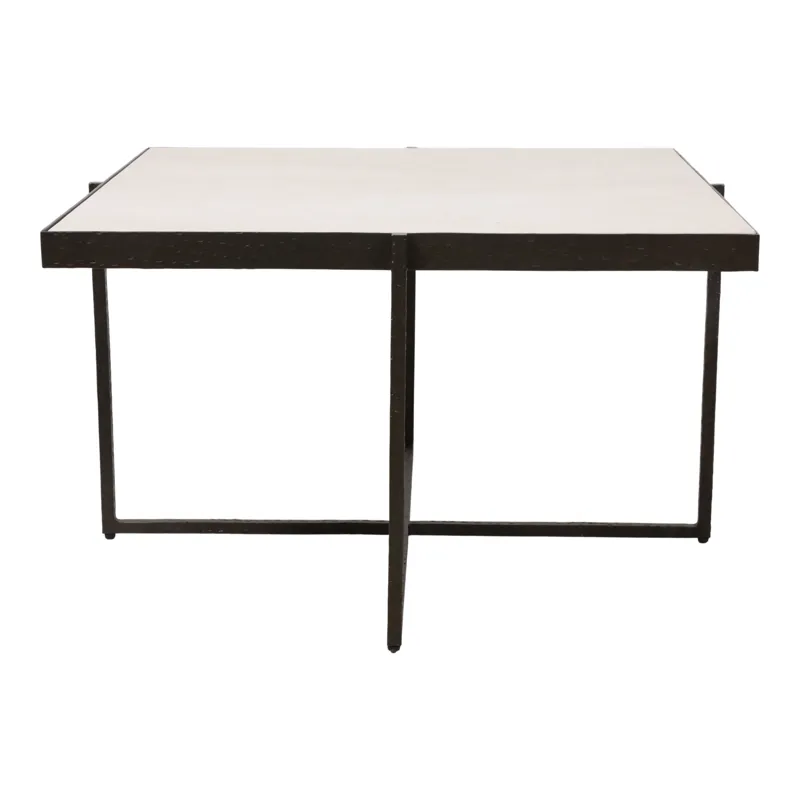 31x18\" Marble & Forged Metal Coffee Table, Beige/b