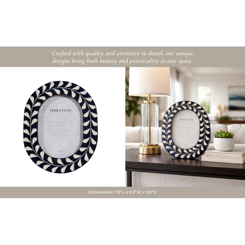 5x7 Vine Inlay Oval Photo Frame, Navy/ivory