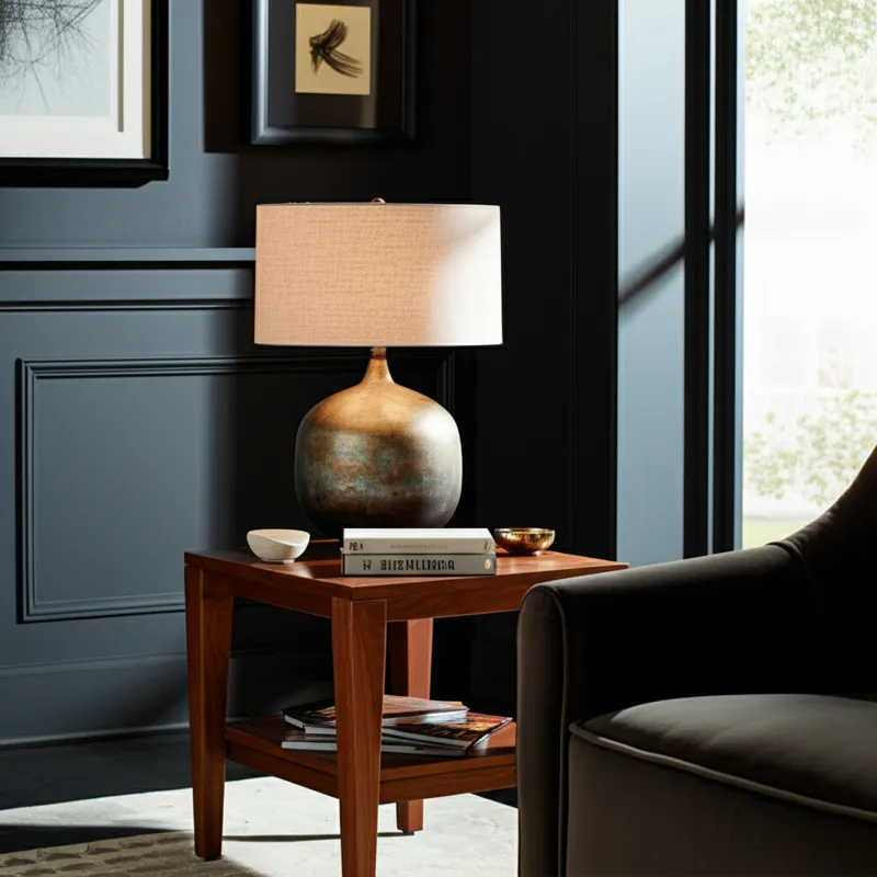 28x22\" Metal Base Table Lamp, Brown Multi