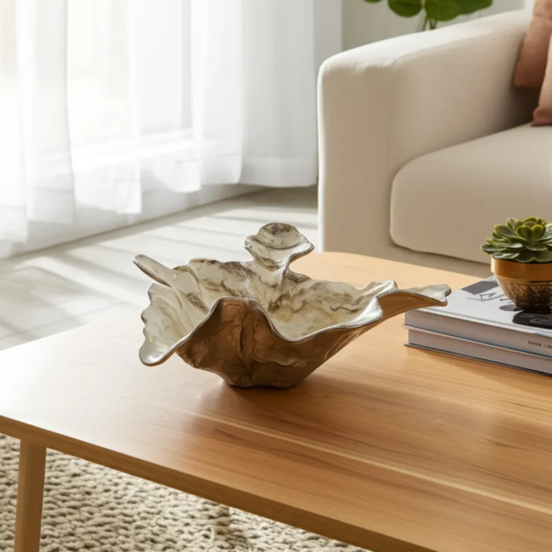 21x20\" Free-form Metal Bowl, Tan Multi