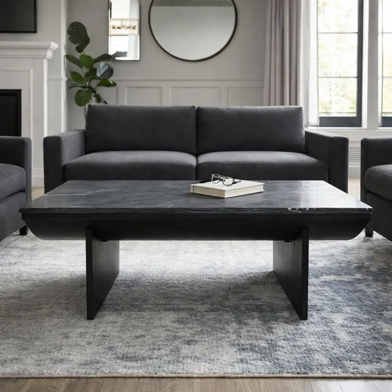46x24\" Modern Marble Top Coffee Table, Black