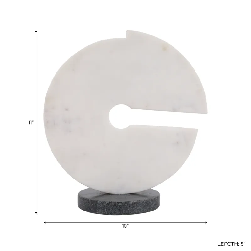11x10" Modern Marble Sculpture On Base, Wht/blk