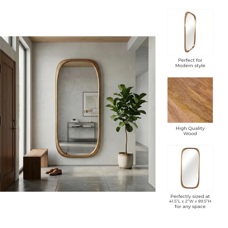 90x42" Ribbed Curved Mirror, Gold