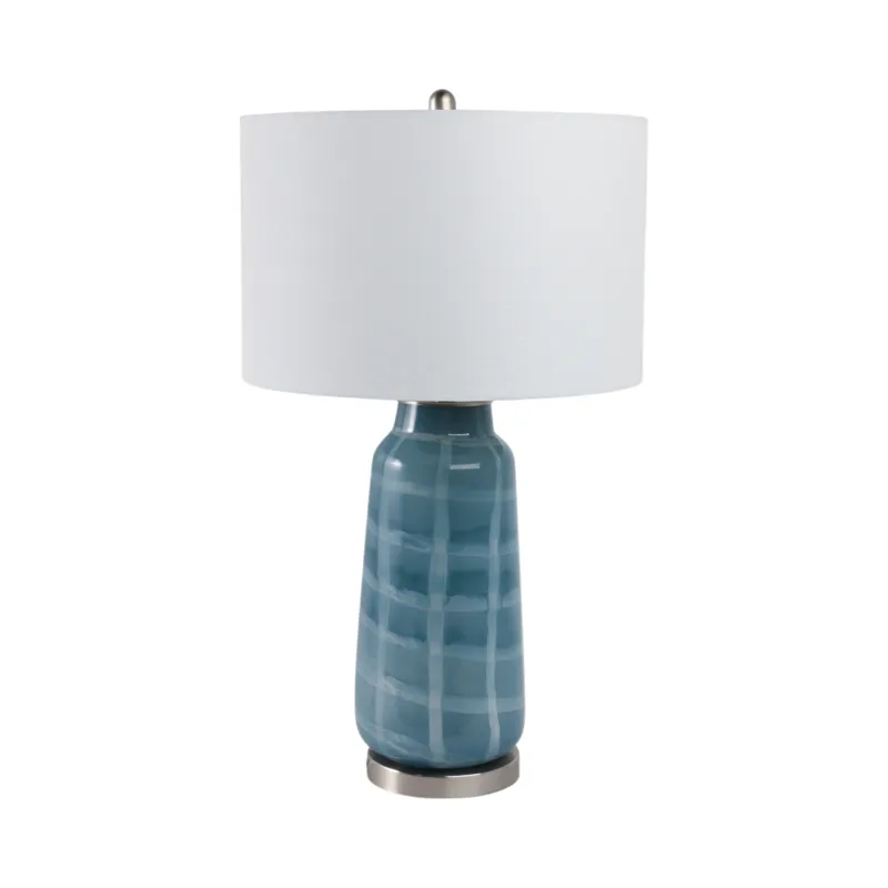 29x17\" Checkered Glass Table Lamp, Blue