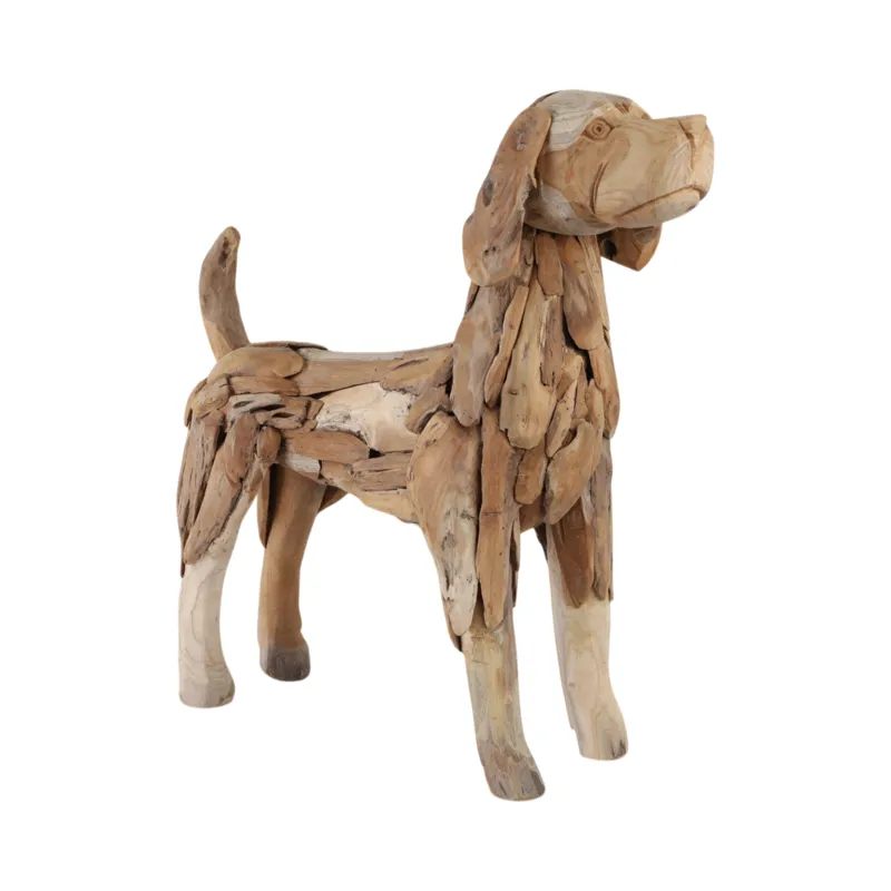 28\" Teak Wood Dog Statue, Natural