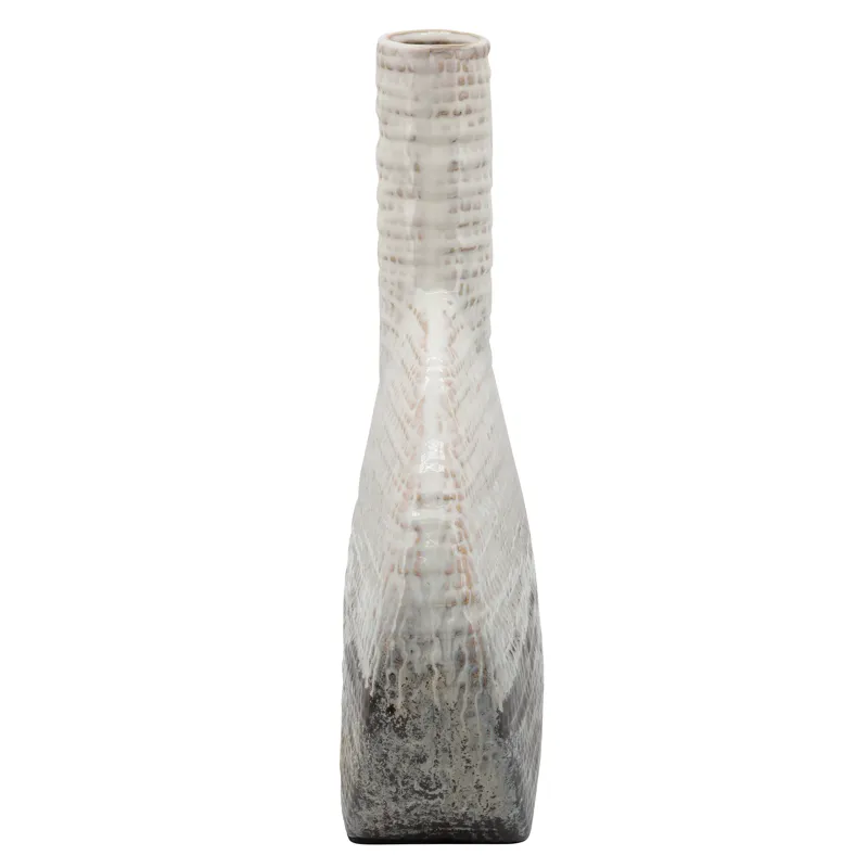 14"h Textured Oval 2-tone Vase, Beige