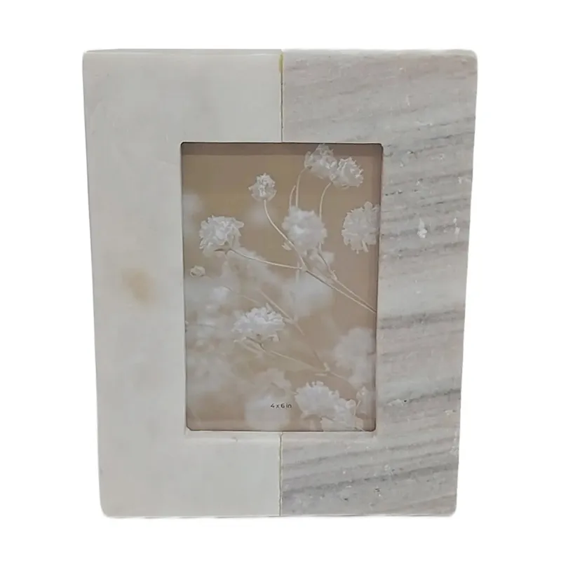4x6 2-tone Marble Photo Frame, Beige/white