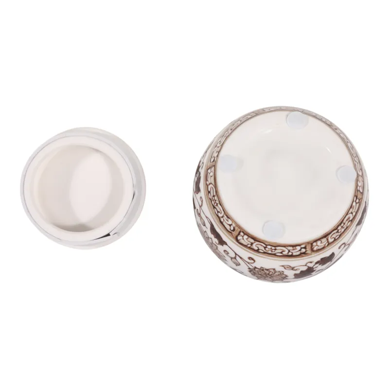 5\" 8.5oz Peony Chinoiserie Lidded Candle,brown/wht