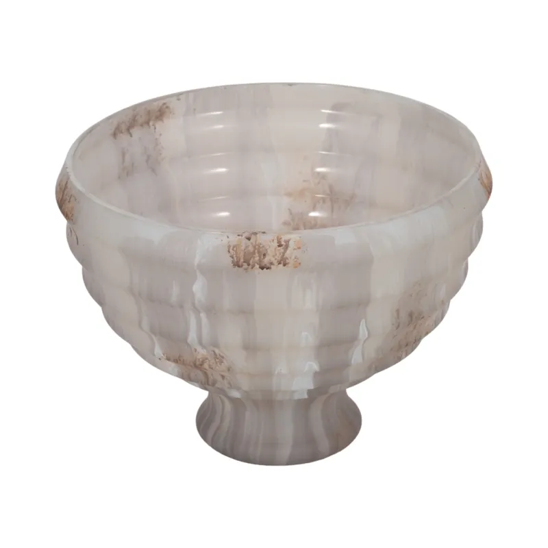 9\" Glass Pedestal Bowl Opal Finish, Ivory Multi