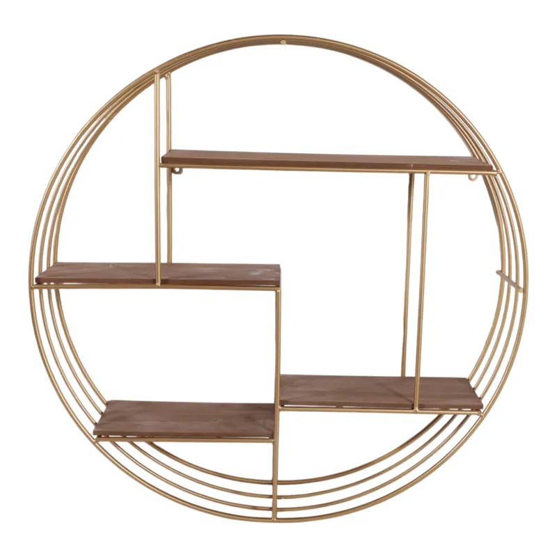 Ec Round 32\" Wood / Metal Wallshelf, Bronze