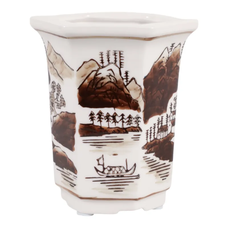 4\", 6oz Chinoiserie Candle, Brown/white