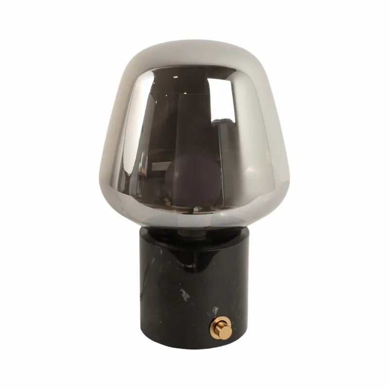 12x8\" Glass Shade On Marble Base With Switch, Blac