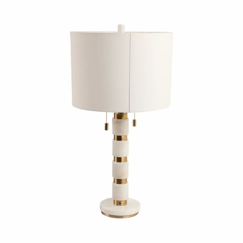 27x14\" Stacked Marble Lamp With 2 Pulls, White/gol