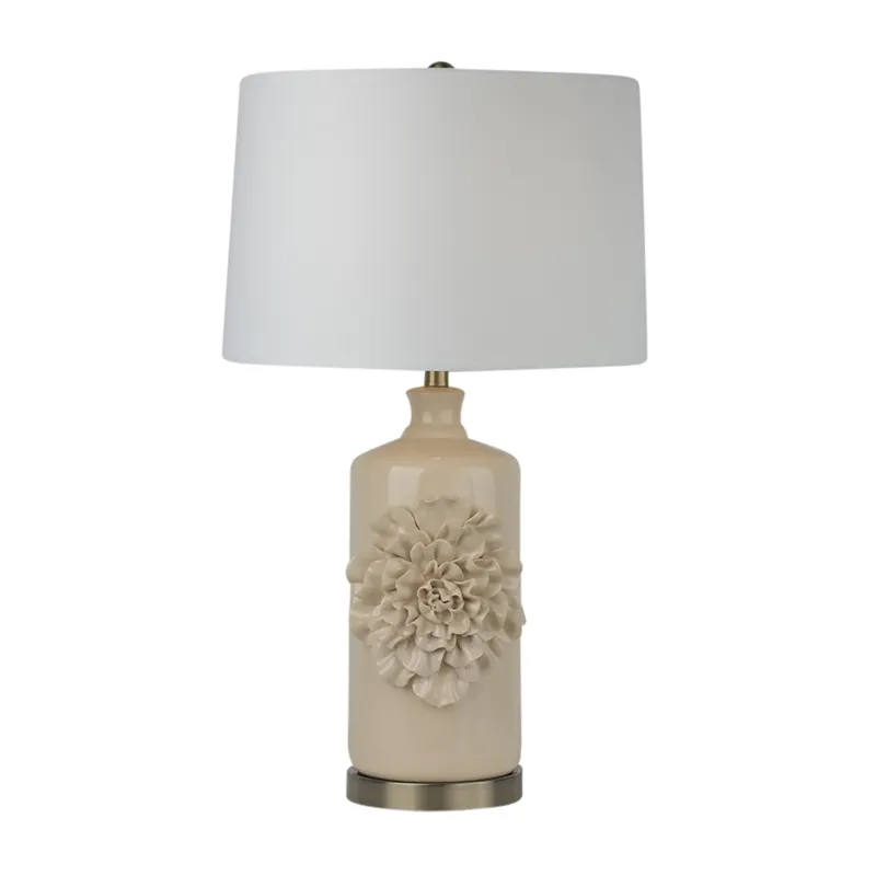 29\" Dahlia Flower Applique Table Lamp, Cream/gold