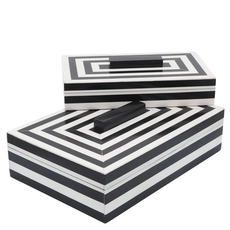 Resin S/2 Stripe Boxes, Black/white