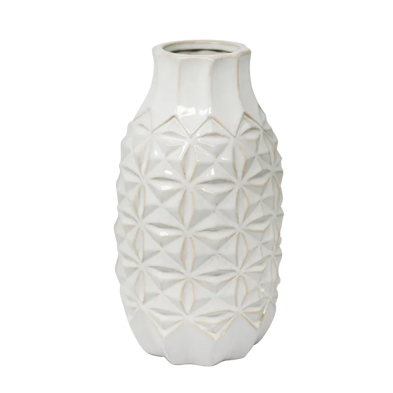 Ceramic 12" Geo Vase, Ivory