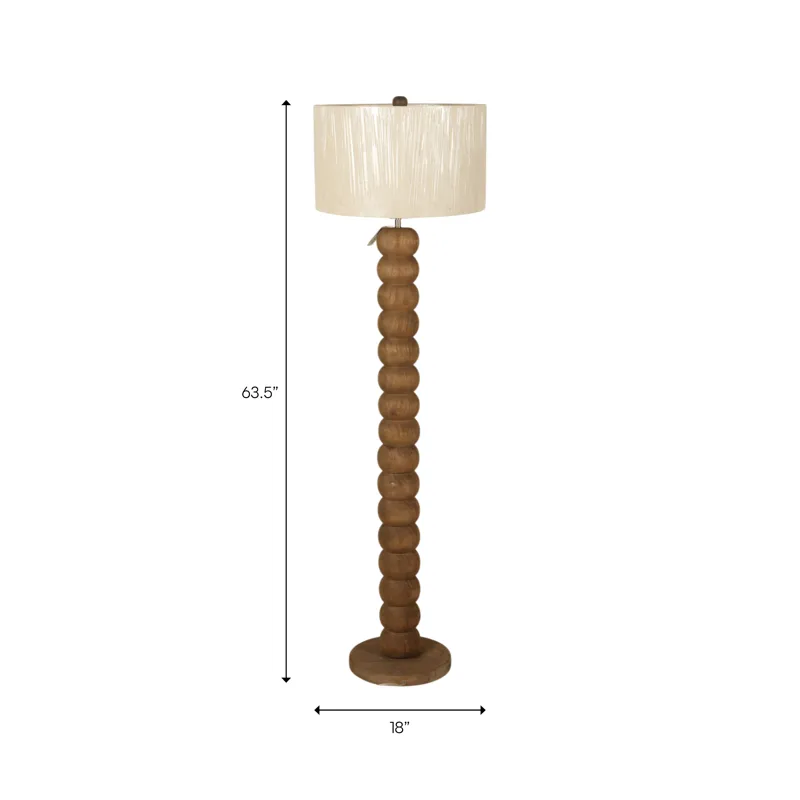 62" Wooden Floor Lamp W/ Cotton Linen Beige Shade