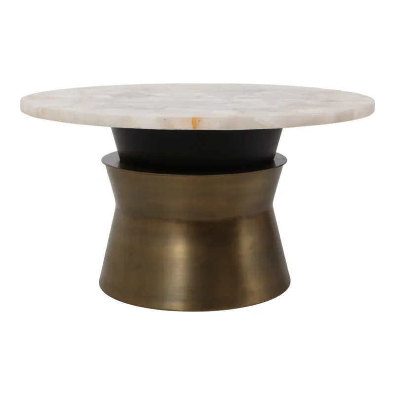 30x16\" Agate Top Metal Base Coffee Table, White/go