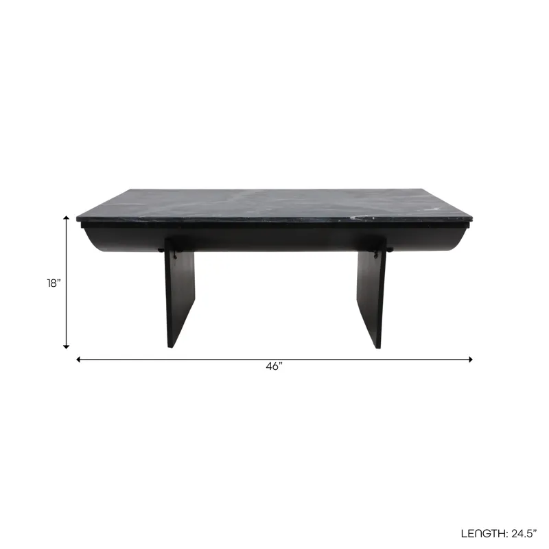 46x24\" Modern Marble Top Coffee Table, Black