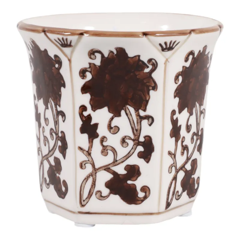 4\", 6oz Fluted Chinoiserie Candle, Brown/white