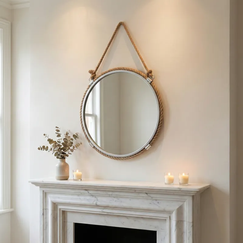 Ec Metal 24\" Mirror With Rope, Silver/natural