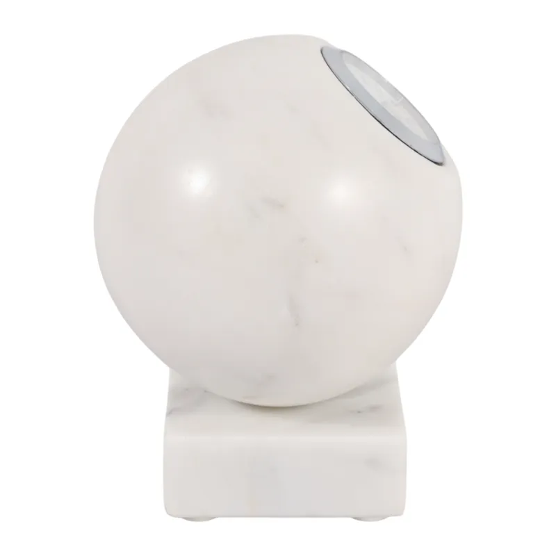 5x4\" Round Marble Clock On Base, White/silver