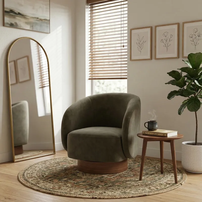 32x31"  Swivel Accent Chair, Green/brown
