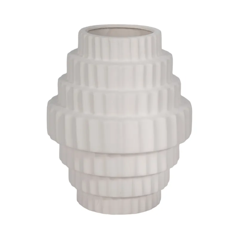 10\" Textured Staggered Vase, White