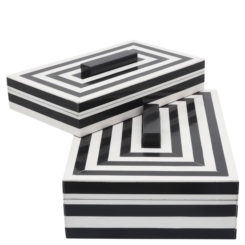 Resin S/2 Stripe Boxes, Black/white