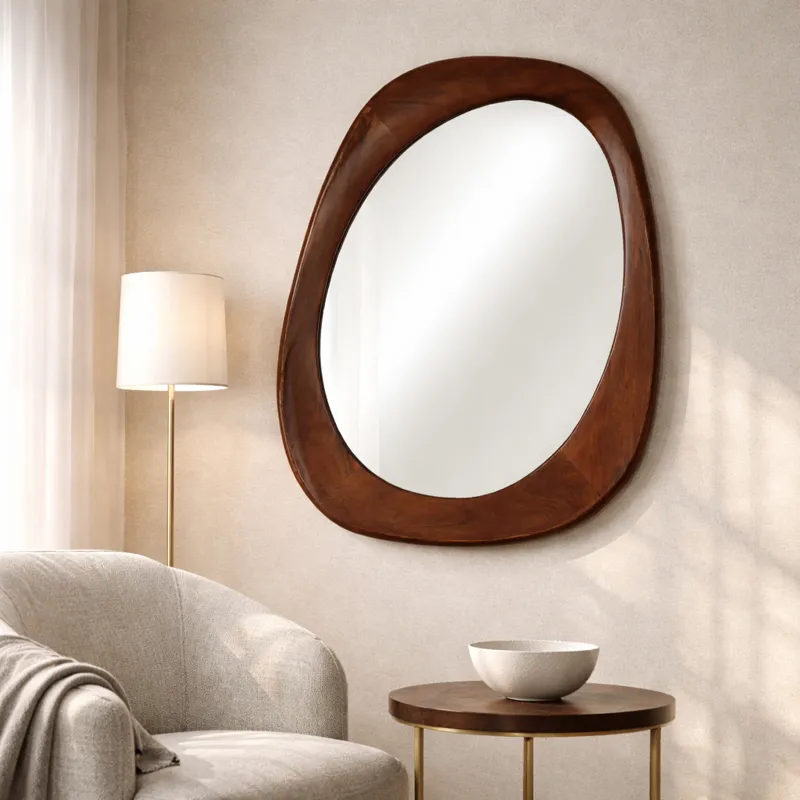 36x25" Organic Shaped Wood Mirror, Natural