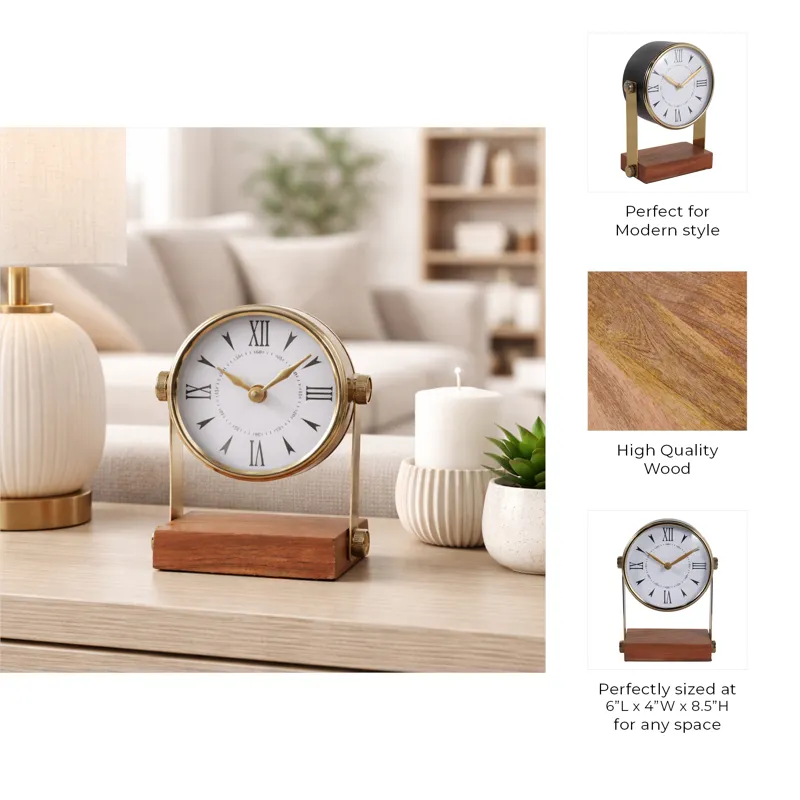 9x7\" Round Clock On Wood Base, Multi