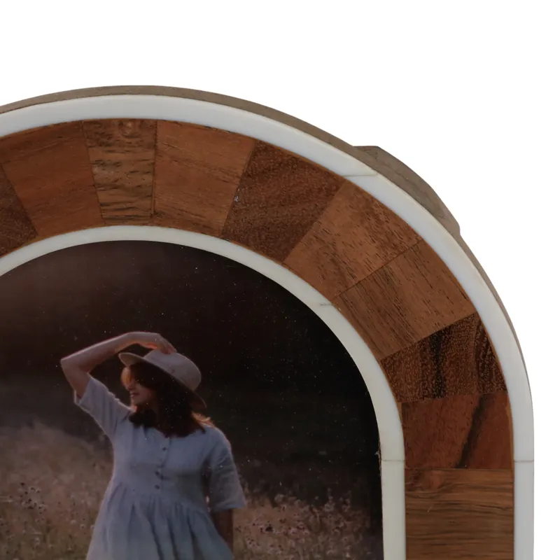5x7 Wood Inlay Arch Photo Frame, Natural/ivory