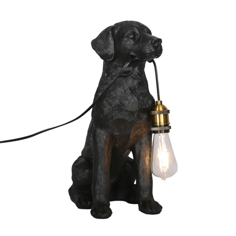 18\" Dog Holding Lightbulb Table Lamp, Black/gold