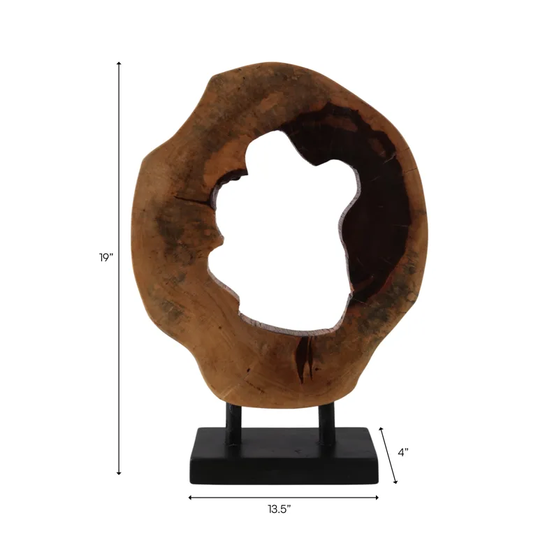 19x14" Open Wood Disc On Stand, Brown/black