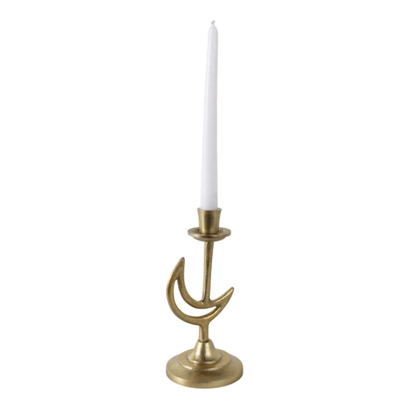 9x5\" Crescent Moon Taper Holder, Gold