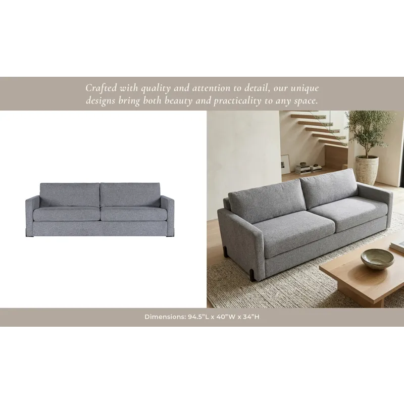 94x39" Modern Chenille Sofa, Gray/brown