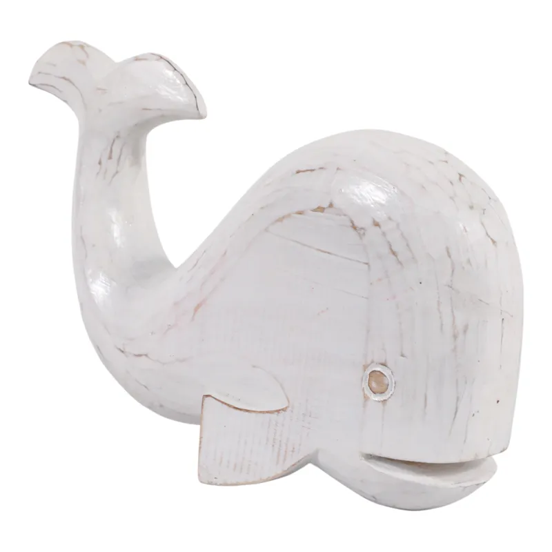 12x8" Alibizia Wood Whale, White