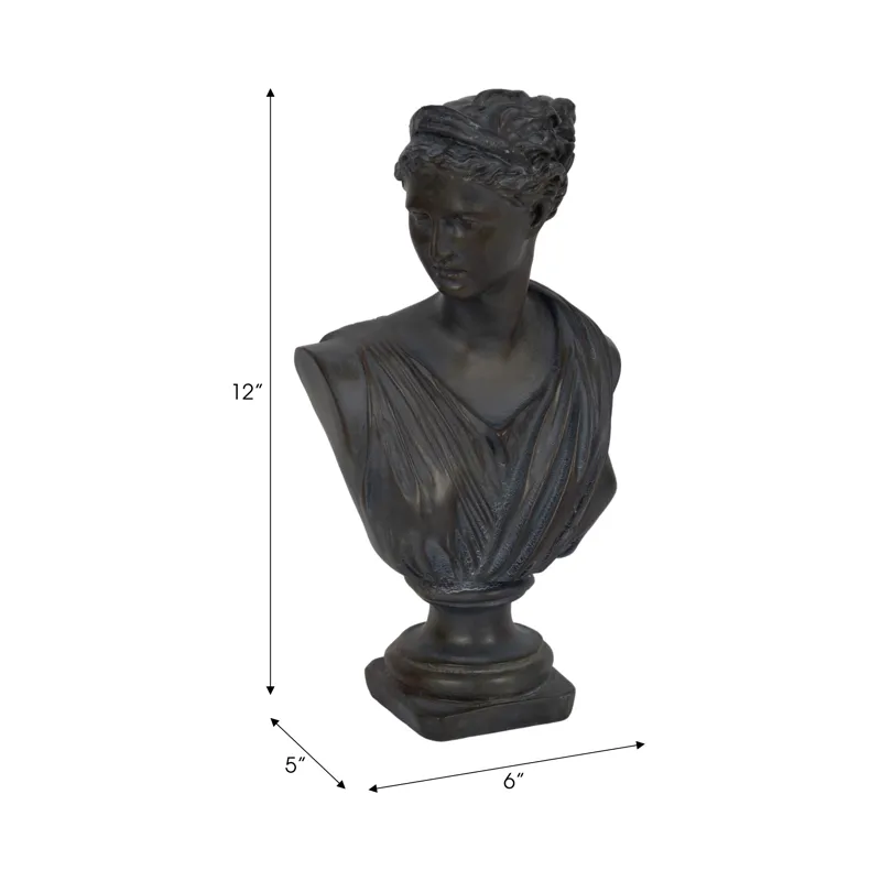 Ec 12" Grecian Bust Distressed Resin, Bronze
