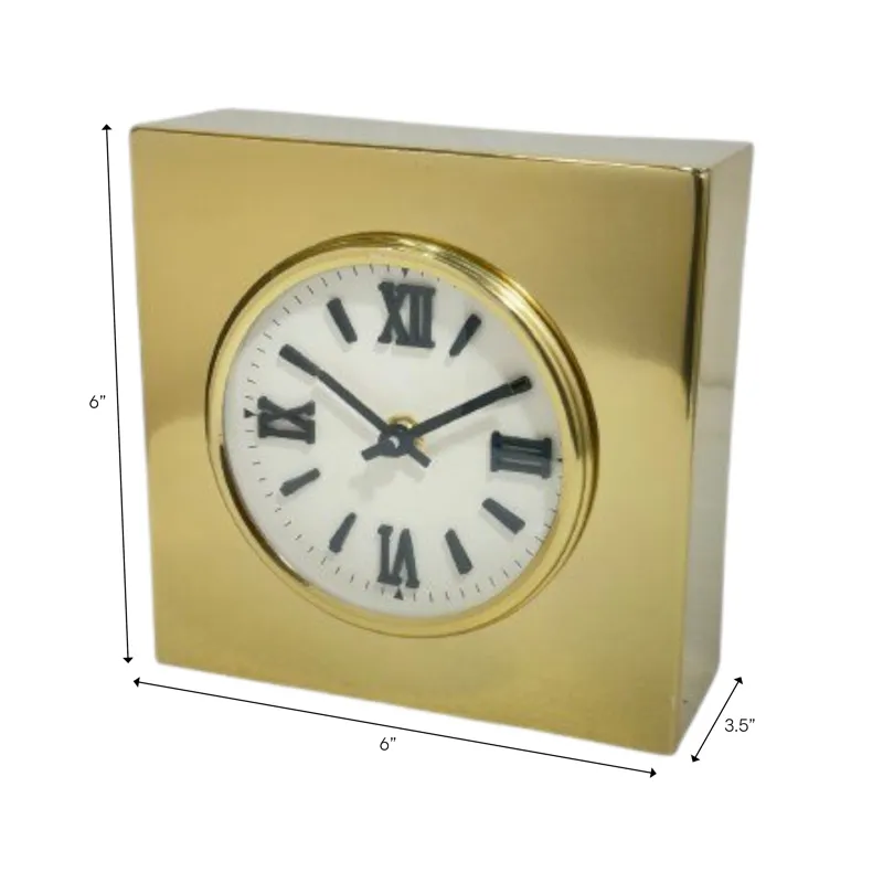 6x6" Metal Gold Table Clock