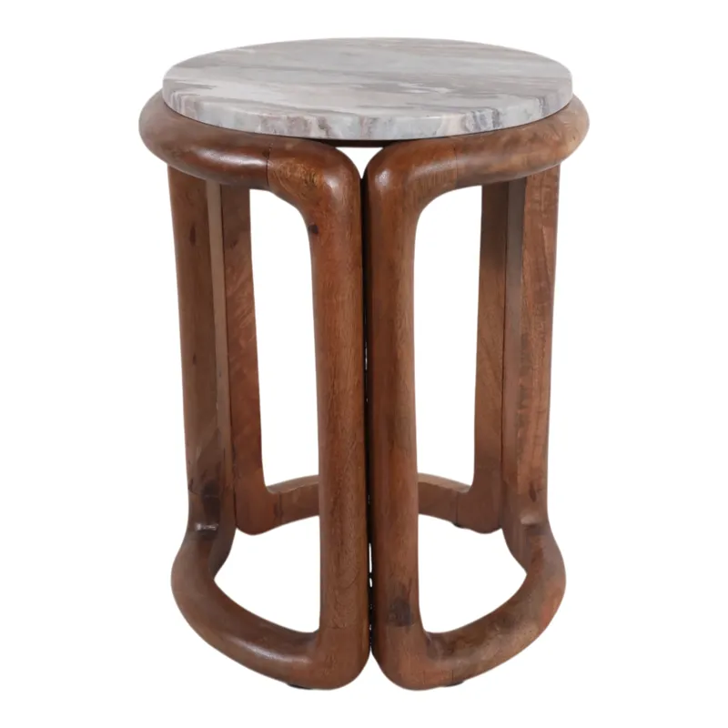 18x14\" Mrble Top Inlay Wood Accent Table,ivry/brwn