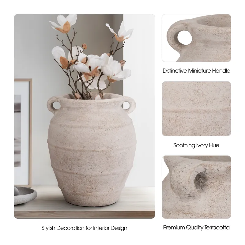 Terracotta, 16\" Mini Handle Jug Vase, Ivory