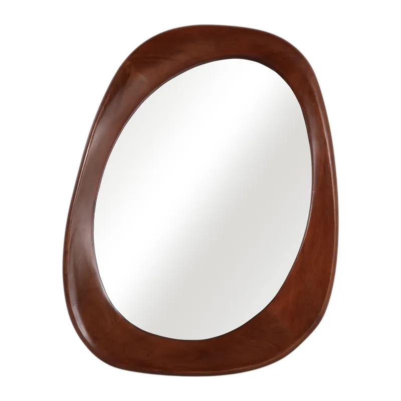 36x25" Organic Shaped Wood Mirror, Natural