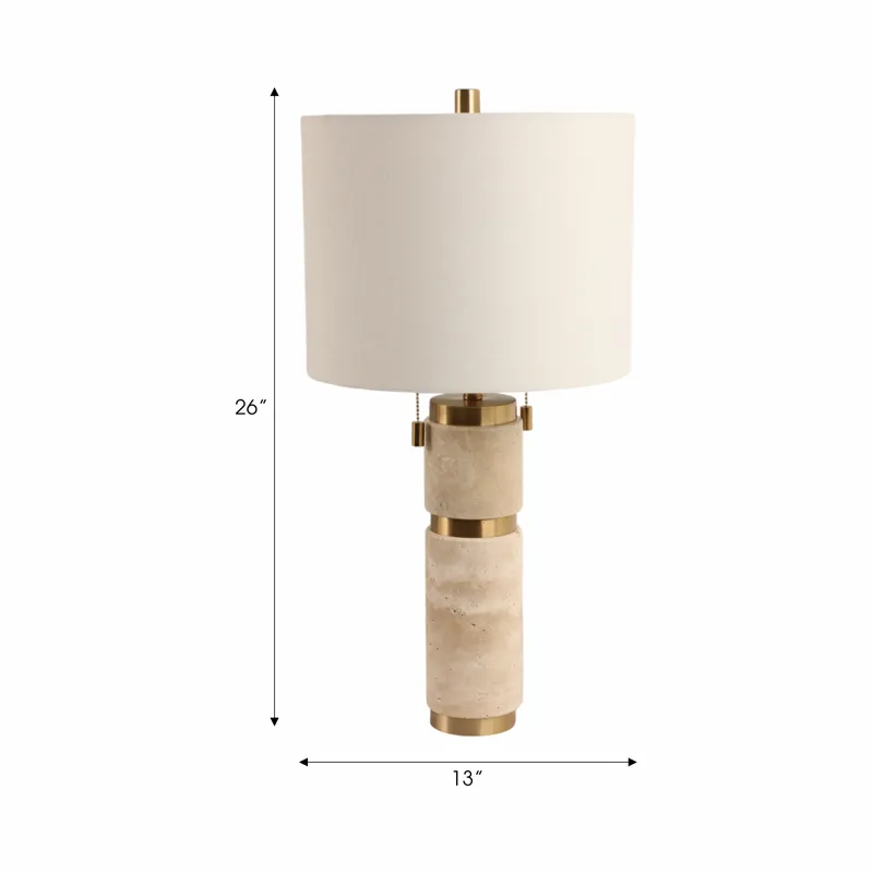 26x13\" Travertine Lamp With 2 Pulls, Tan