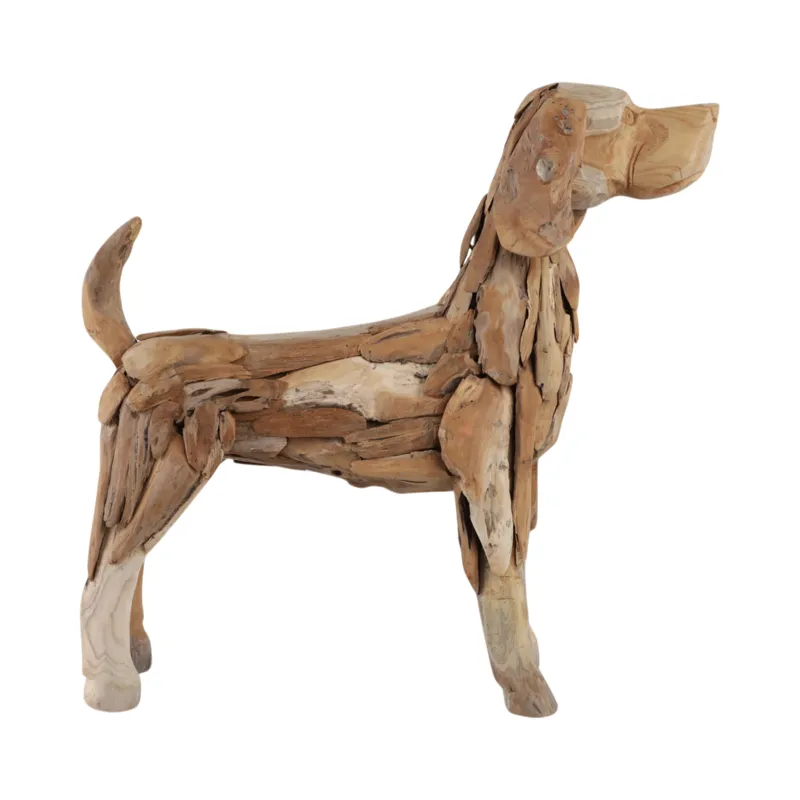 28\" Teak Wood Dog Statue, Natural