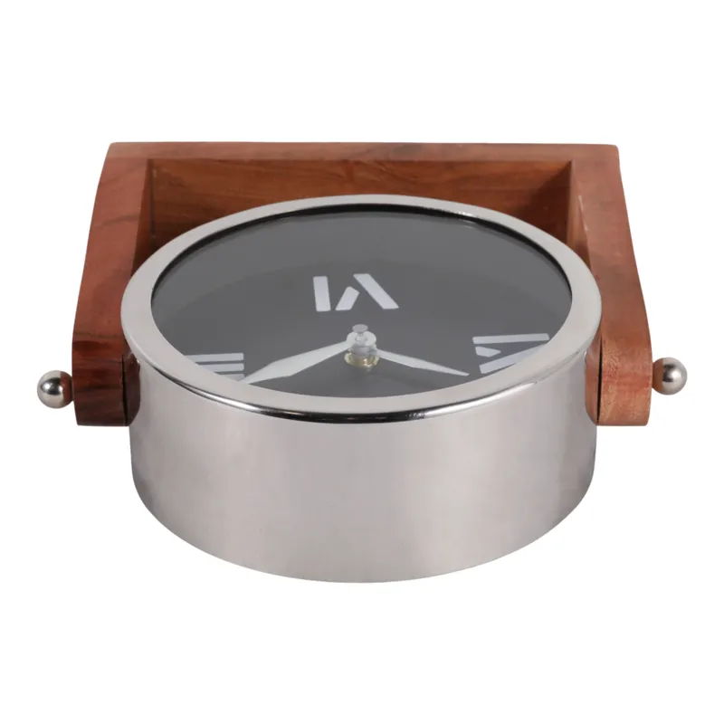 9x8\" Clock On Wood Base, Natural/silver