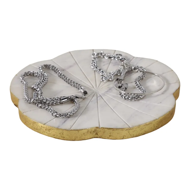 8x8\" Marble Flower Tray W/ Gold Edges, White
