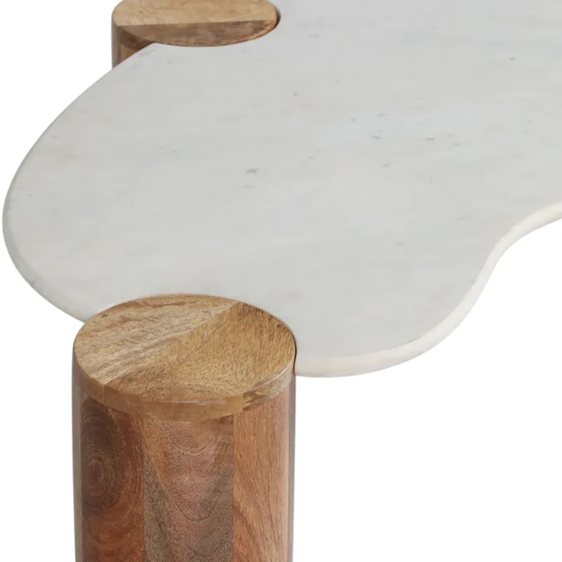 Ec 42x18\" Curved Coffee Table, White/natural